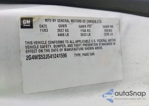 2004 Buick Century from USA, damaged, VIN 2G4WS52J541241596